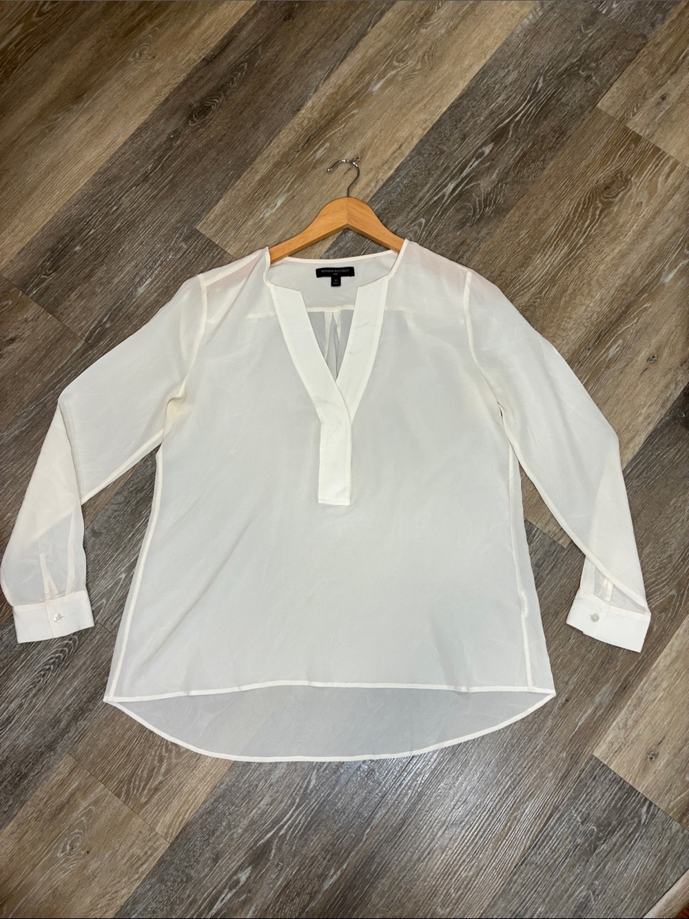 Banana Republic White Silk V-Neck Sheer Tunic Blouse